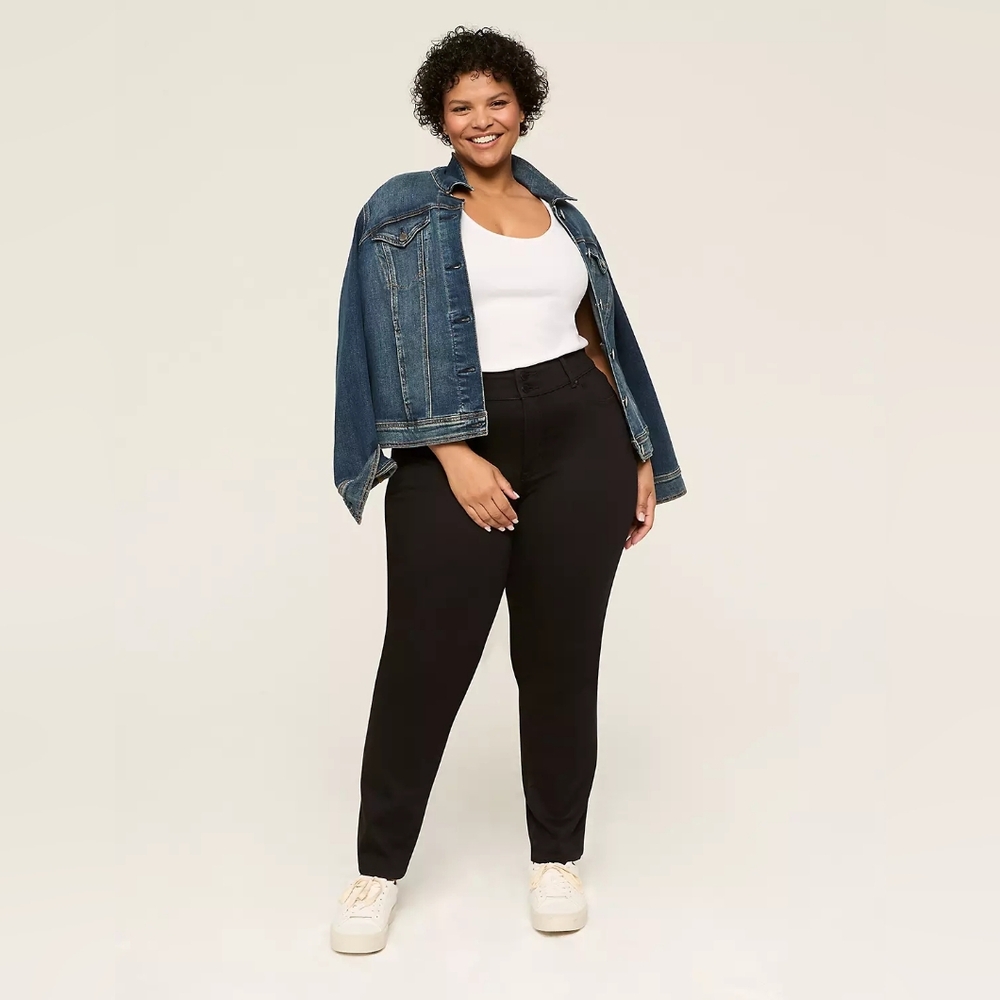 Lane Bryant Tighter Tummy Slim Straight Jeans Black Women's Size 18 Short